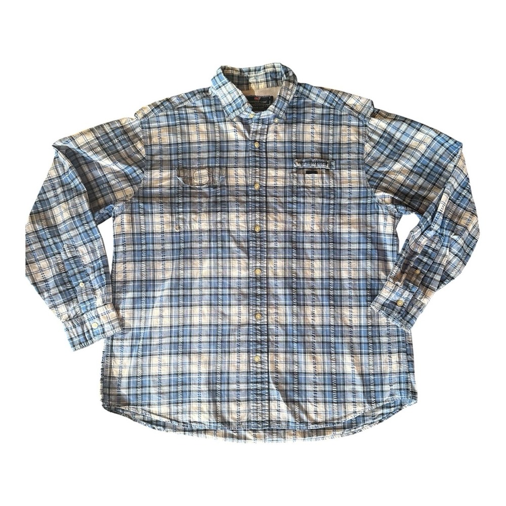 Vineyard Vines Harbor Shirt Mens XL Blue Plaid Vented Fishing Performance Button